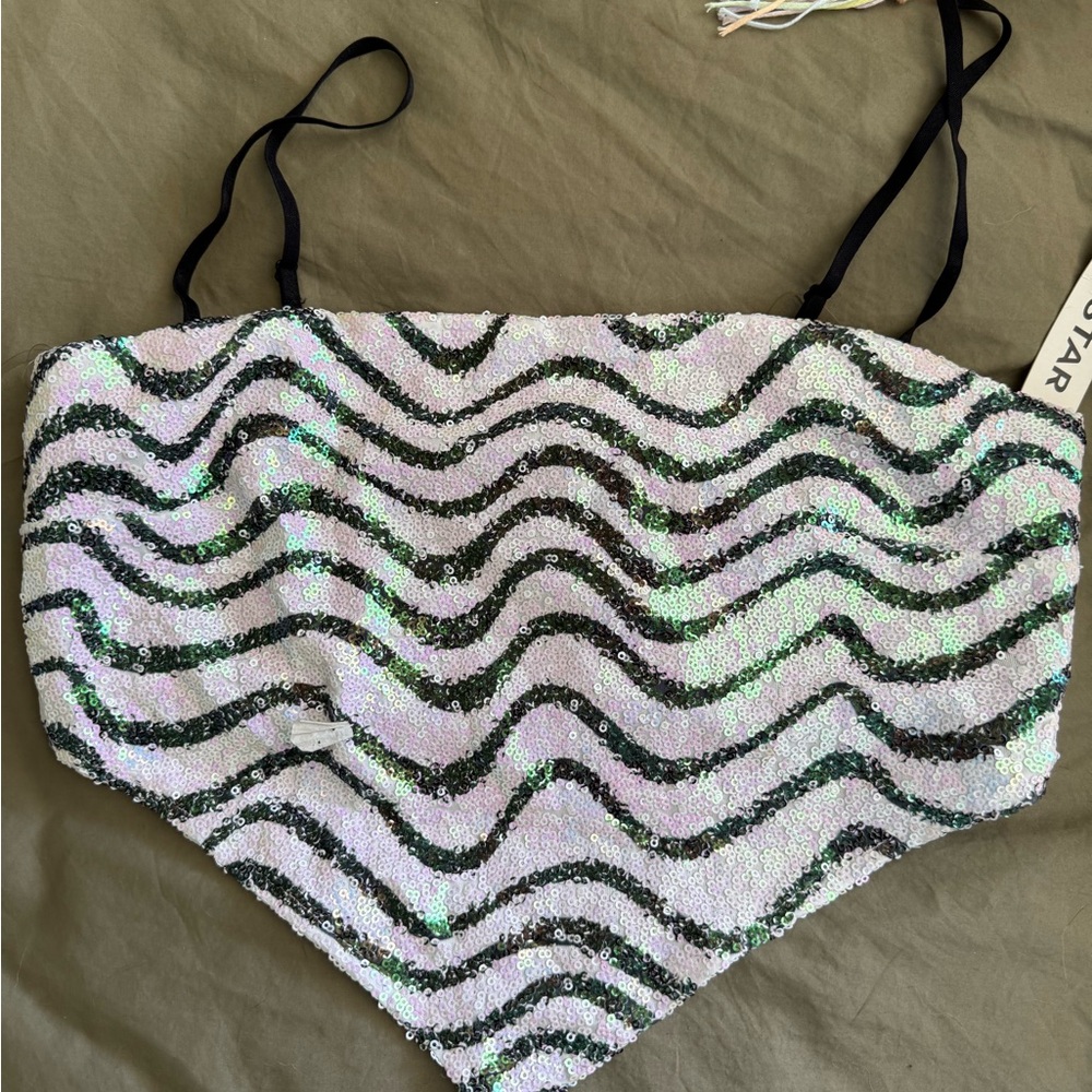 Lily Star Asymmetrical Sequin Camisole Black and White